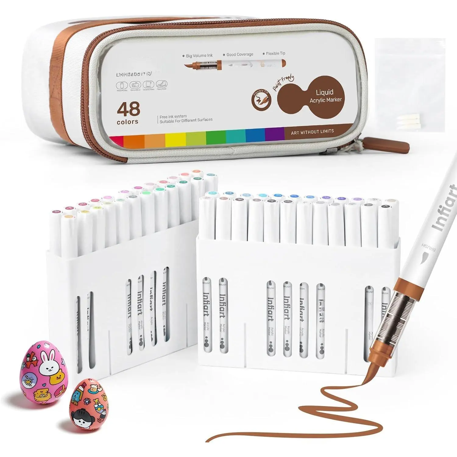 48 Colors   Markers Brush Tip, Big Volume   Pens with Automatic Ink Control Drawing  Markers for Paper, Stone, , Fabric, Glass, DIY Art Supplies