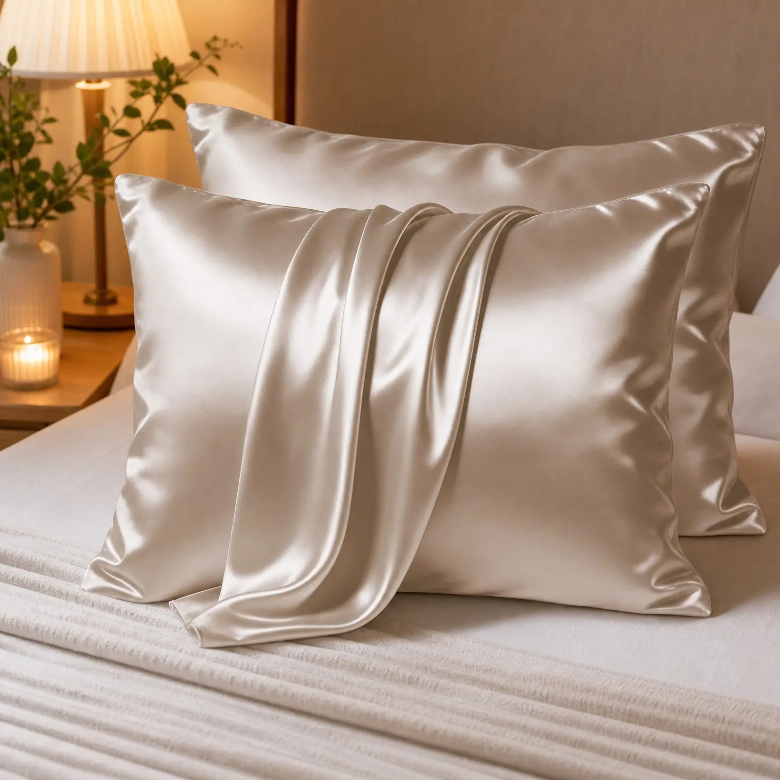 Silk Pillowcases 2 Pack Standard Size with Zipper, Champagne - 19 Momme Mulberry Silk for Skin & Hair, Anti-Acne, Hypoallergenic, Cooling, Beauty Sleep, Gifts for WomenGift