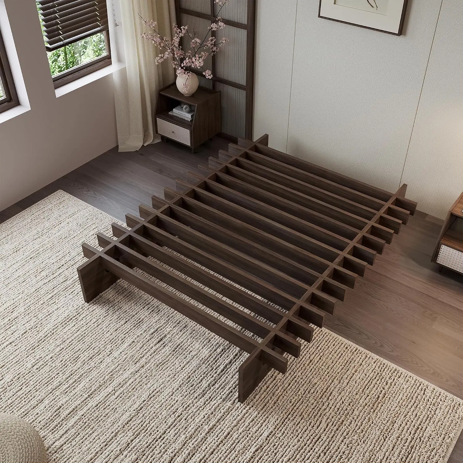 Exquisite Wood Platform Bed Frame without Headboard, Low Profile Platform Bed Frame, Mortise and Tenon Structure, Easy Assembly in Minutes, Walnut