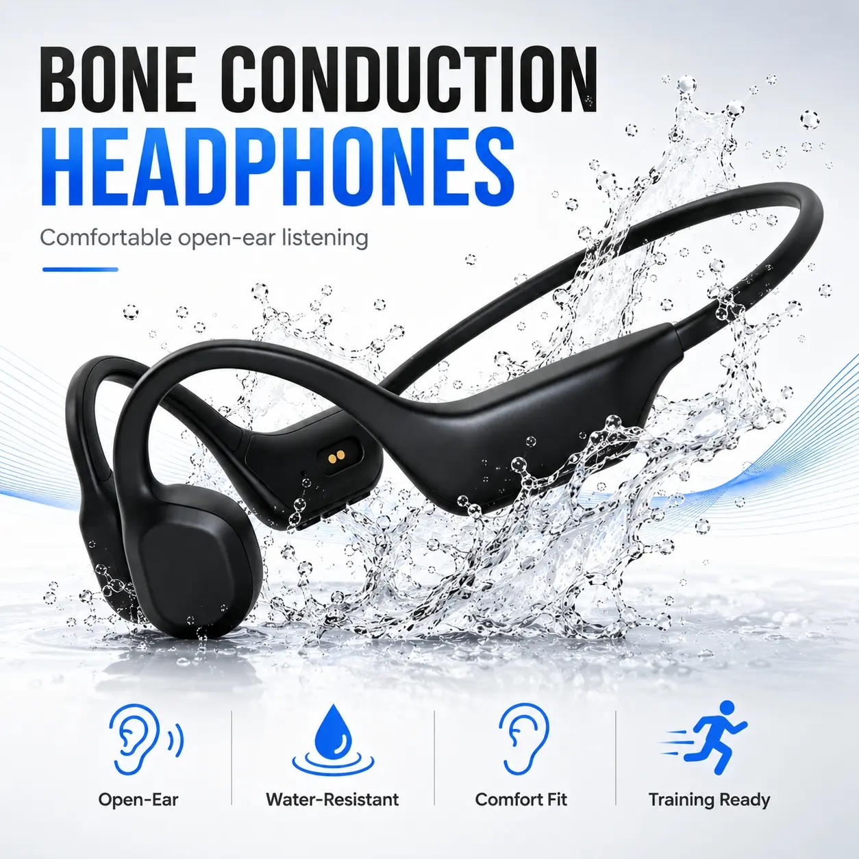 Bone Conduction Sports Headset, Bluetooth Open-Ear Headphones with Built in Mic, Stable Comfortable Fit for Running Cycling and Fitness