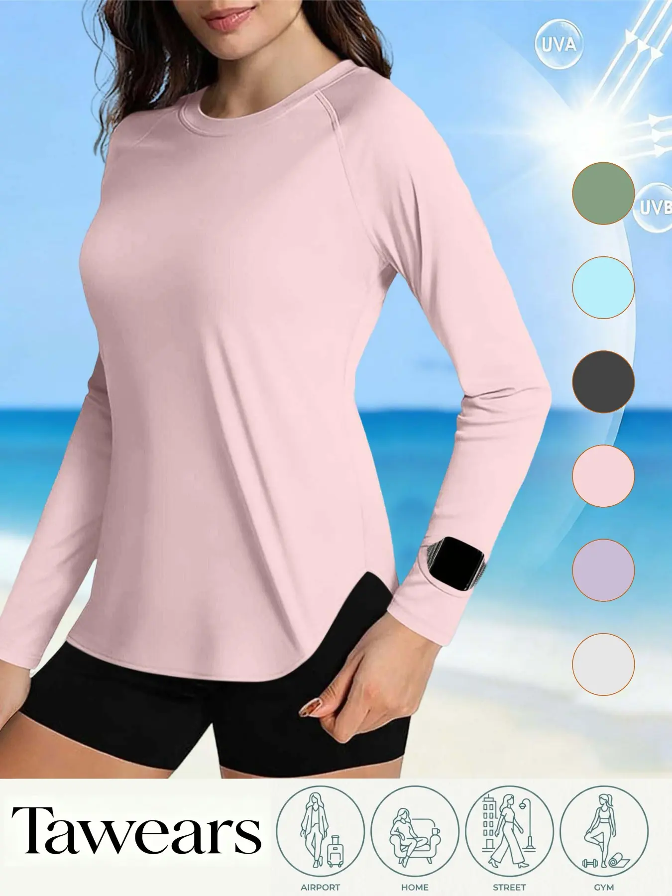 Women's Sun Protection Long Sleeve Athletic Tops, Anti-UV Quick Dry Lightweight Anti-Chafing Shirts, Outdoor Blouses for Hiking Travel & Workout