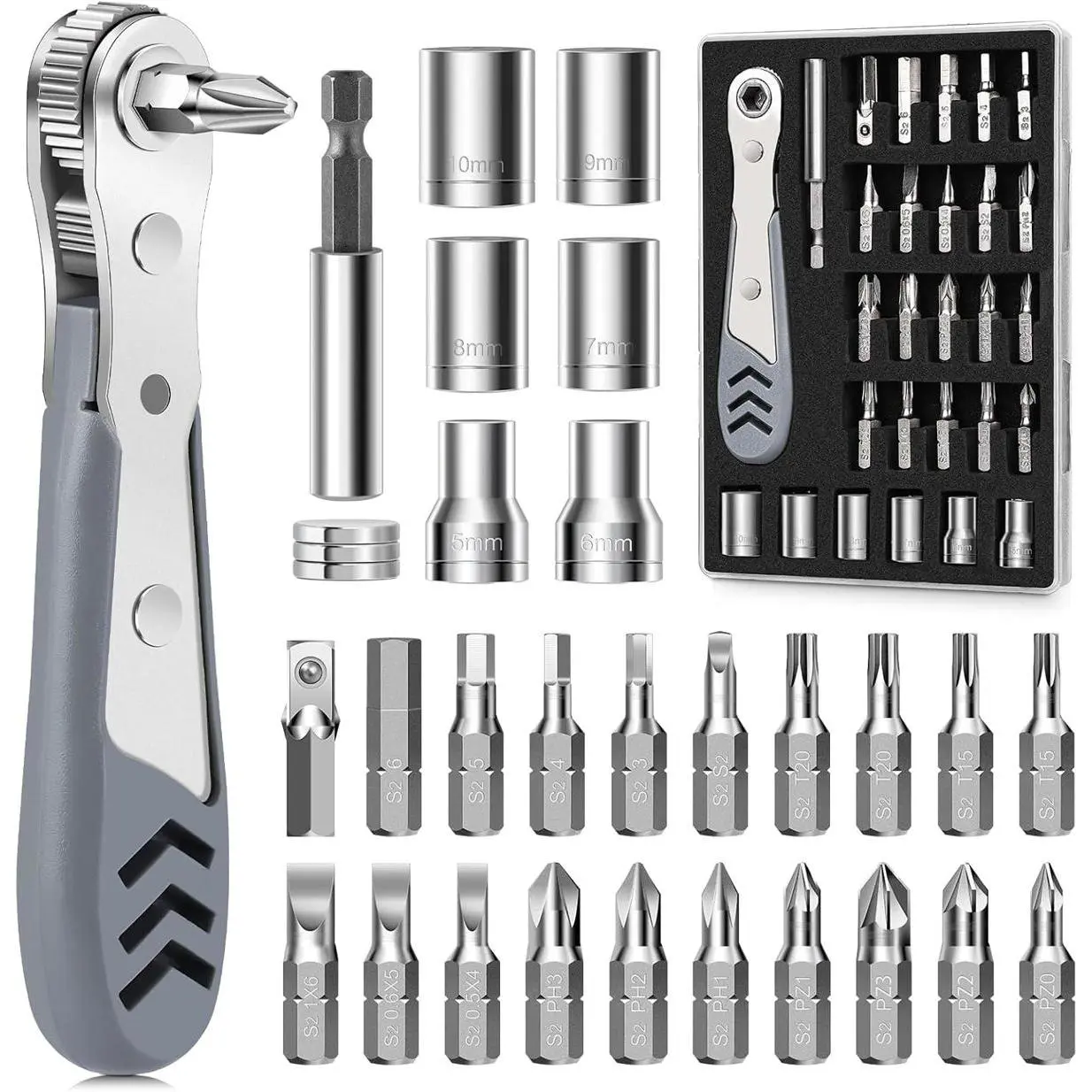 30in1 Right Angle Screwdriver, 36-Tooth Mini Ratchet Wrench | Angle Screwdriver for Tight Spaces, Low Profile Offset screwdrivers, Magnetic Ratchet Screwdrivers Repair Tool