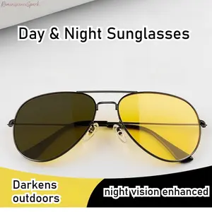 Photochromic Driving Sunglasses with Minimalist Unisex Frame for Adults, UV400 Auto Tint-Shifting Day and Night Lenses Block Harsh High-Beam Glare