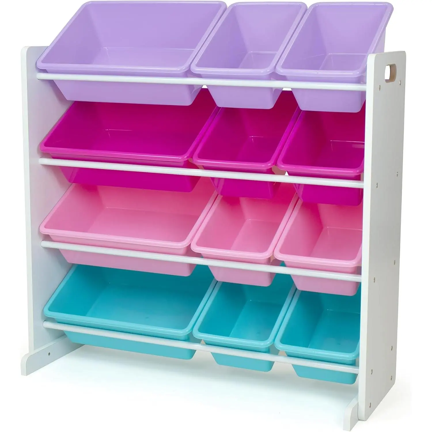 Toy Storage Organizer with 12 Removable Storage Bins for Kids Playroom, 4-Tier Toddler Toy Organization, White/Pink/Purple/Turquoise