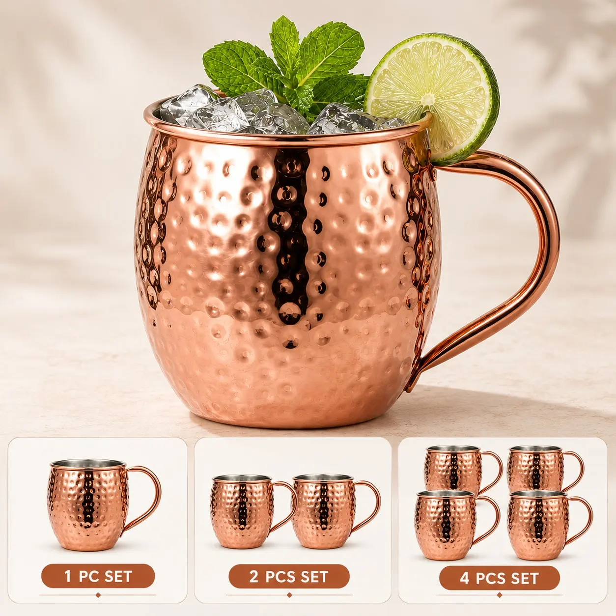 Copper Plated Cocktail Cup, 350ML Round Handle, Stainless Steel Inner, Ideal for Home Bar, Halloween, Sports Events, Festive Drinks, Desktop Decor, Drinkware