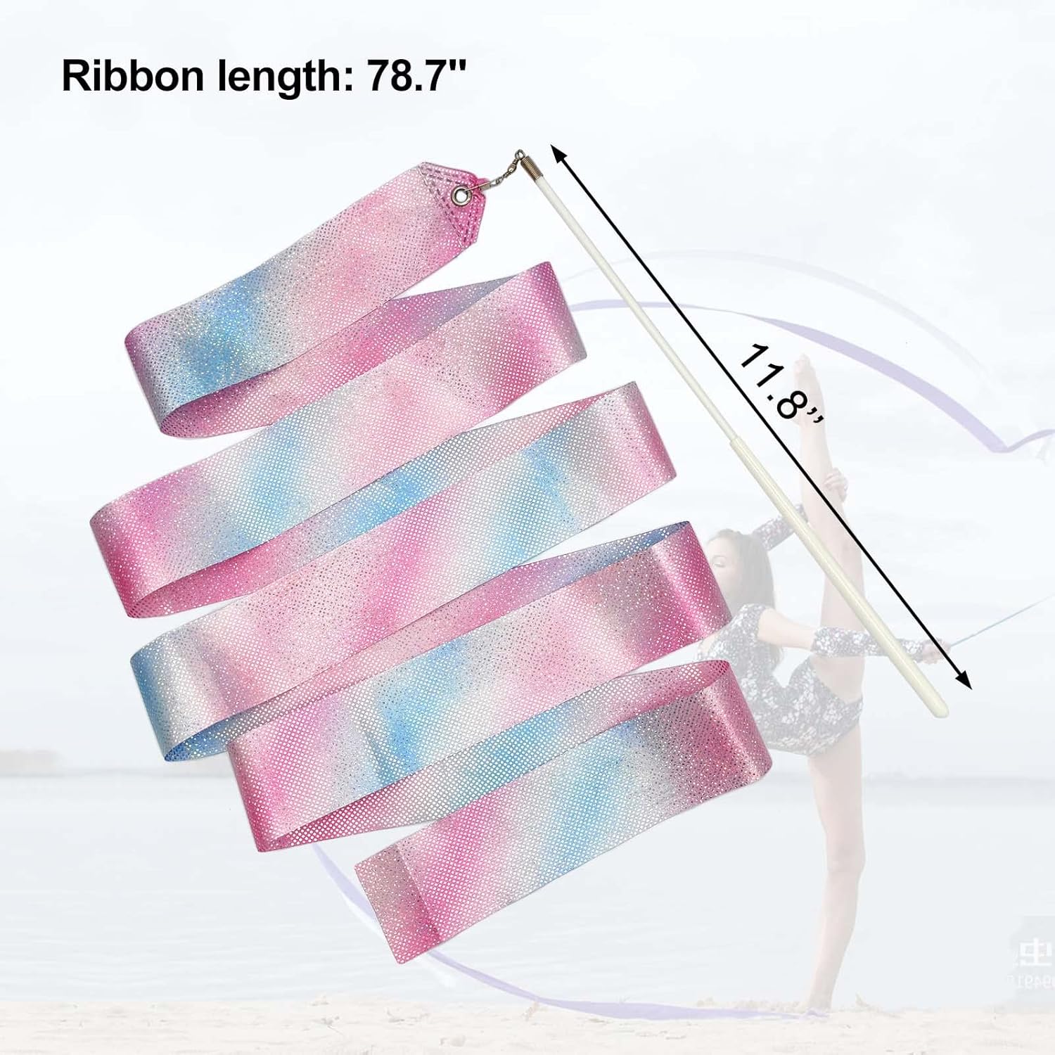 2pcs 78.7inch Gymnastic Ribbon Sparkling Dance Ribbon Twirling Baton Long Ribbon Streamers Rhythmic Gymnastics for Kids Artistic Dancing Training Party Favors with Ribbon Dancer Wand