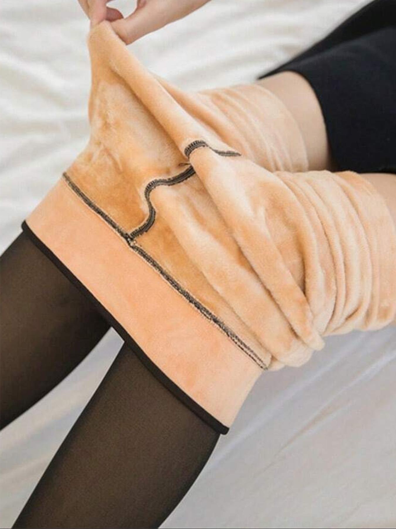 Women's Solid Color Thermal Lined Tights, Casual Comfy High Stretch Warm Pantyhose for Daily Wear, Ladies Tights for Fall & Winter