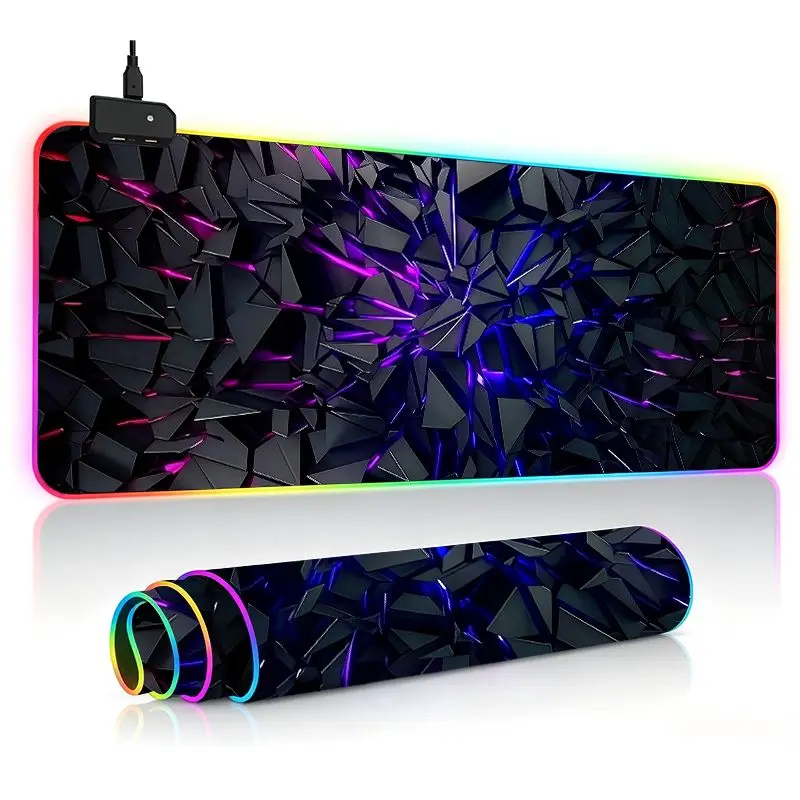 Abstract Geometric Shards RGB Extra-Large Gaming Desk Mat, Ultra-Thick Non-Slip Base, for PC/Laptop, 14 Lighting Modes, Touch Control