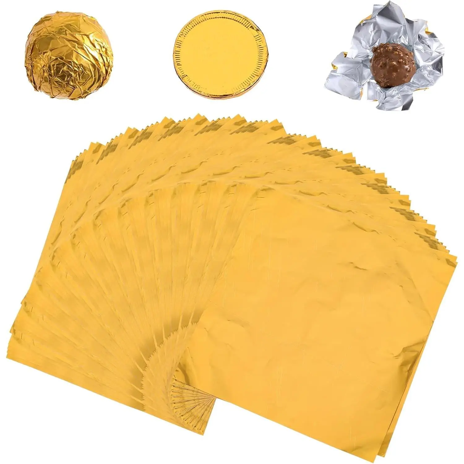 300 PCS Chocolate Wrappers Packaging, 4" X 4" Square Gold Aluminum Foil Candy Wrappers for Homemade Candy, Individual Chocolate Packaging for Wedding Birthday Party