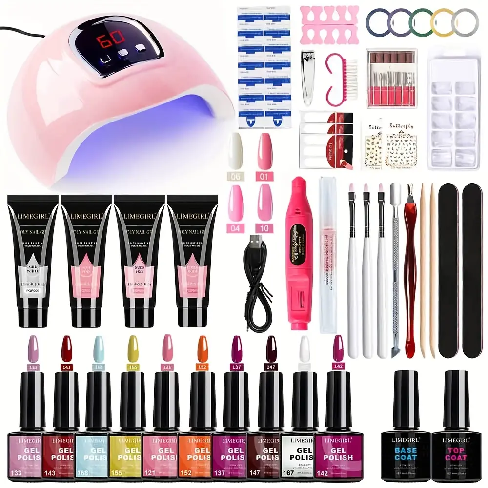 LIMEGIRL Gel Nail Polish Set with UV Lamp 35-Piece ClassicPink, White, Nude and Blue-Purple Gel Polish Set with ManicureTools Nail Design Kit Set Suitable for All Seasons The Perfect Gift for NailEnthusiasts