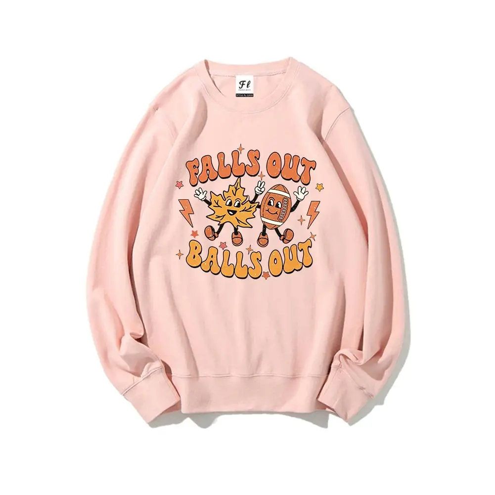 Men's Sweatshirt with "Falls Out Balls Out" Graphic Print, Casual Long Sleeve Crewneck Pullover Top, Machine Washable, Tops, Round Neck