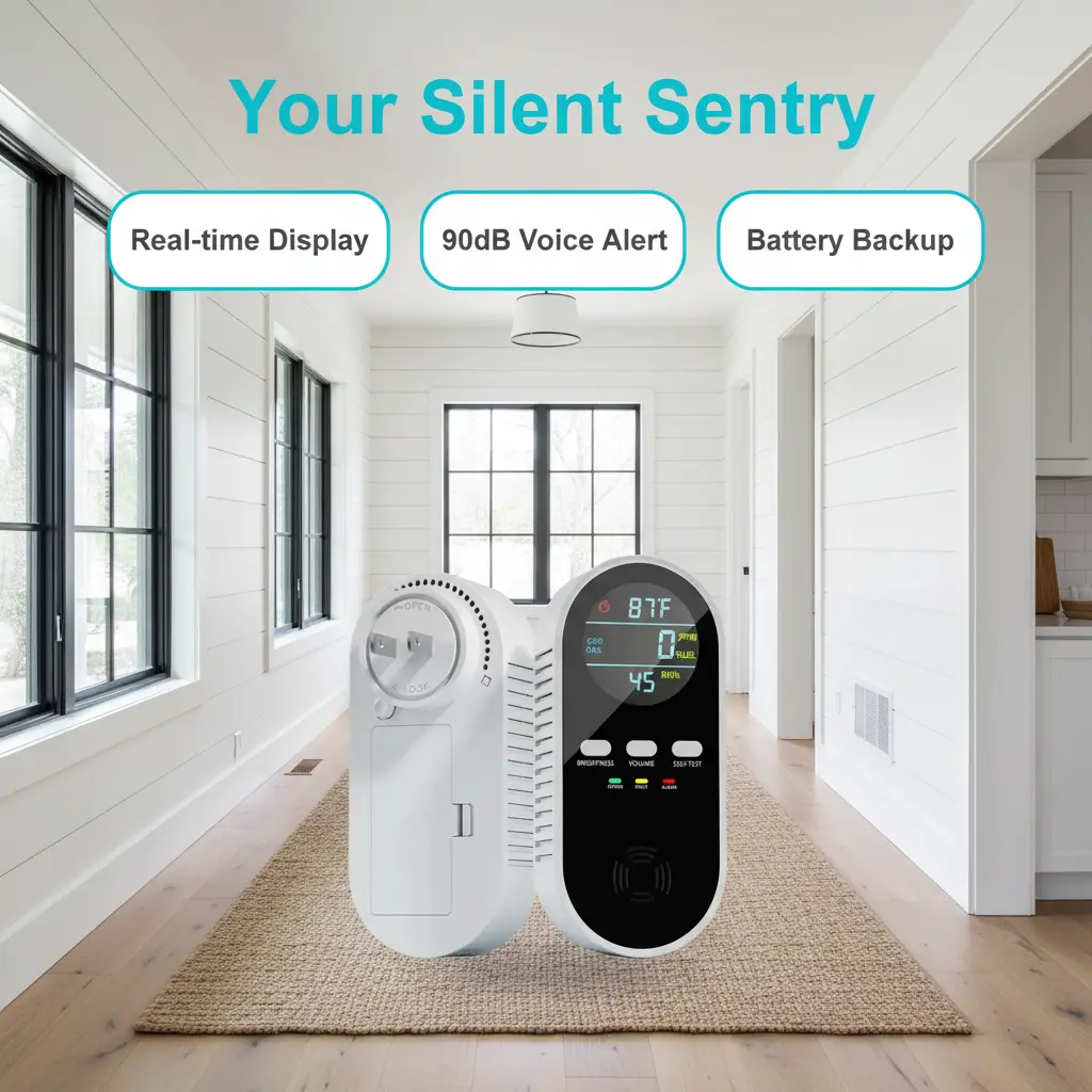 5-in-1 Compact Portable Smart Home Air & Gas Detector - Indoor Security Device with Natural Gas Detection, Temp & Humidity Sensor, HD Screen, Precision Safety Alerts