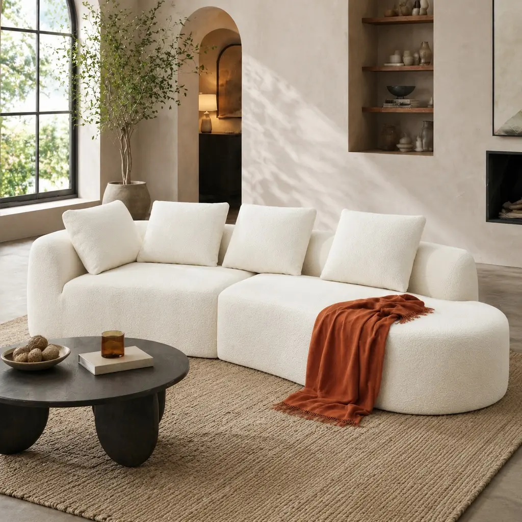 ARCH Modern 2-Piece Right-Hand Facing 5-Seat Curved Silhouette Chaise Lounge Sofa, Premium Pearl Fabric, High-Density Sponge, Pre-Assembled, Body-Conforming Plushness, 116"l x 36"w x 24"h, 92.16 lbs, Comfy Couch, Compressed Sofa Couch, Contemporary Couch