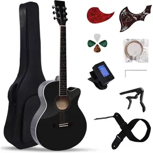 41" Acoustic Guitar for Beginners Adult Full Size Cutaway Guitarra Acustica Bundle with Gig Bag, Tuner, Strap, Strings, Picks,Capo, Black