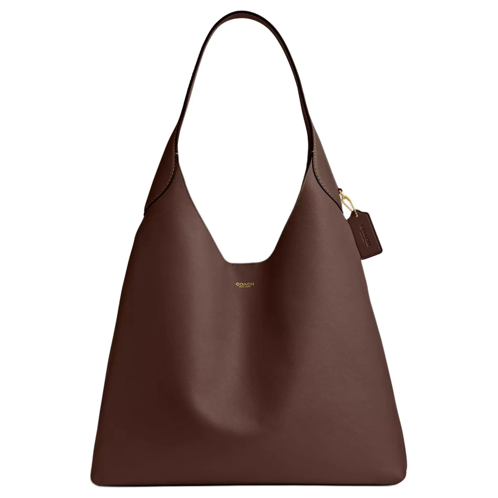 COACH Brooklyn 39 Logo Charm Magnetic Snap Hobo Bag for Women – Natural Grain Leather in Brass and Maple