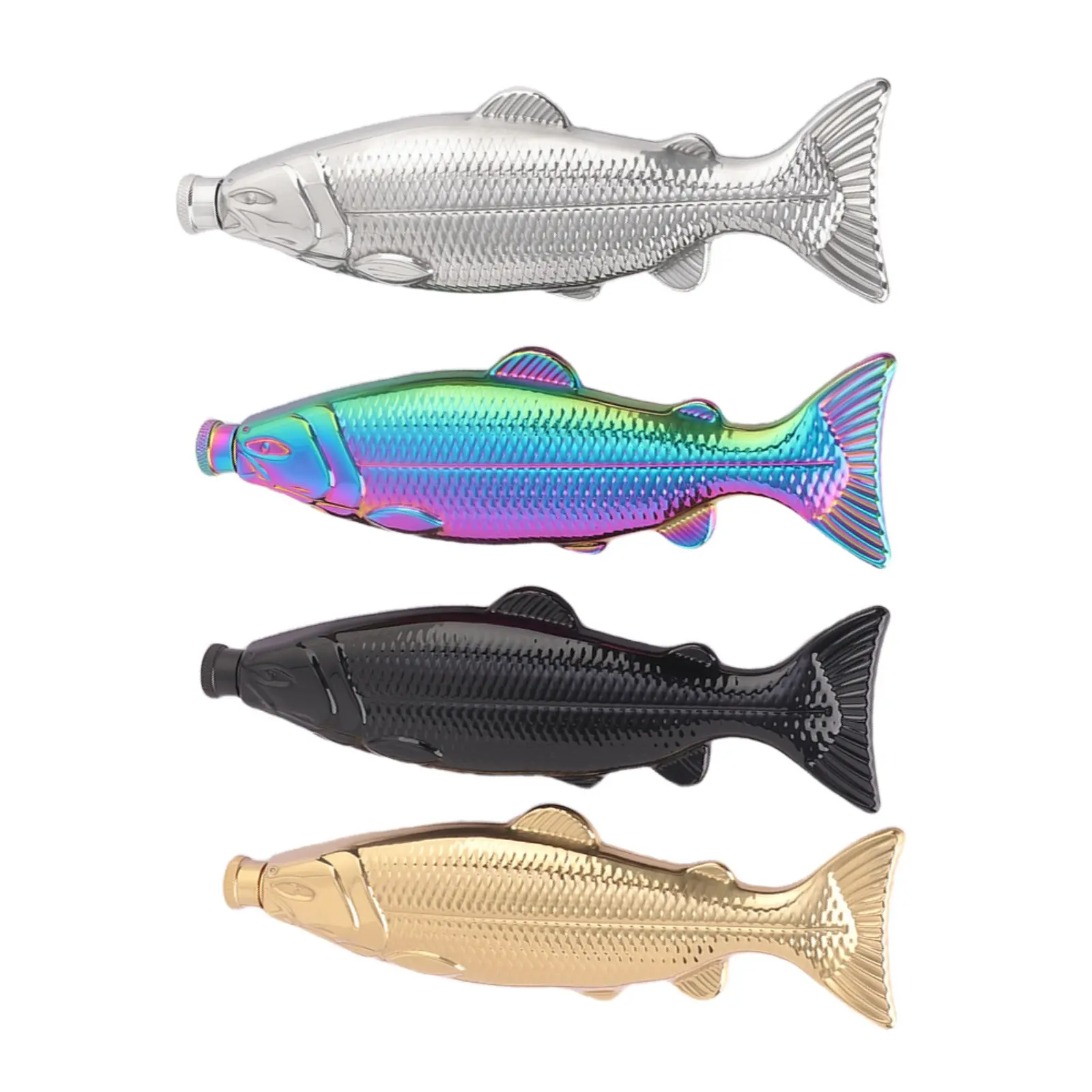 5 Oz Fish Shaped Hip Flask, made of premium 304 stainless steel. Portable leak-proof drinkware, ideal for home use, outdoor activities and holiday gifts.
