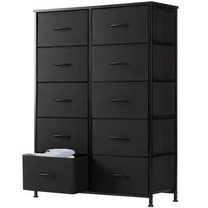 Fabric Dresser with 5-10 Drawers, Storage Tower with Wood Top and Steel Frame, Clothes Organizer for Bedroom, Closet, Nursery, Entryway & Living Room