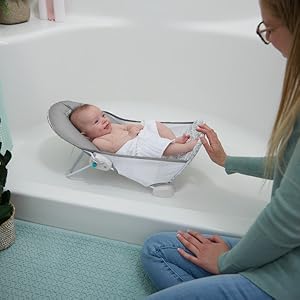 Foldaway 2-Position Baby Bath Seat, Adjustable Support for Sink or Bathtub, Ages 0-6 Months up to 20 Pounds, Machine-Washable Sling Foldaway 2-Position Baby Bath Seat, Adjustable Support for Sink or Bathtub, Ages 0-6 Months up to 20 Pounds, Machine-Washable Sling