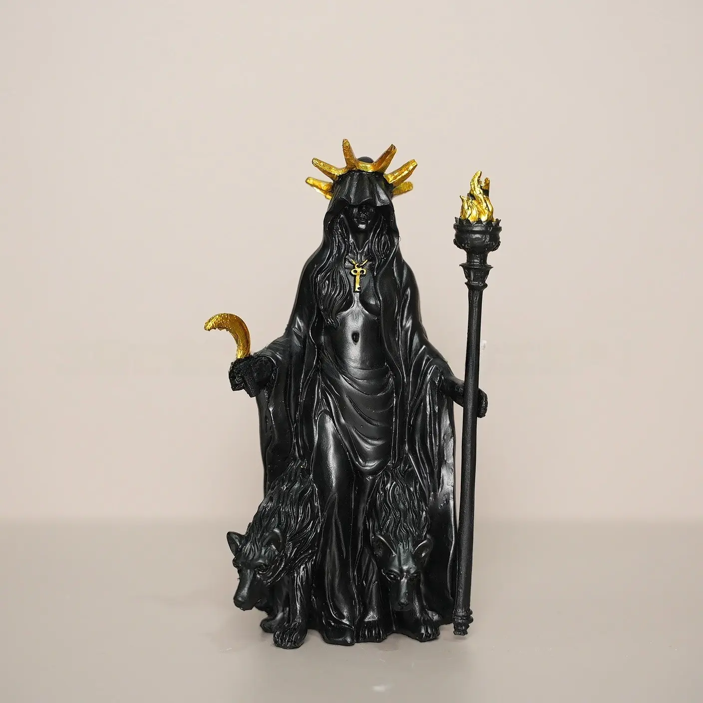 Halloween Greek Goddess Hecate Statue, Resin Handmade Sculpture with Hunting Dog, Spirit Guide and God of Light, Altar Decoration, Night Magic Symbol, Spooky Decor, Figurine, Decorative Sculptures