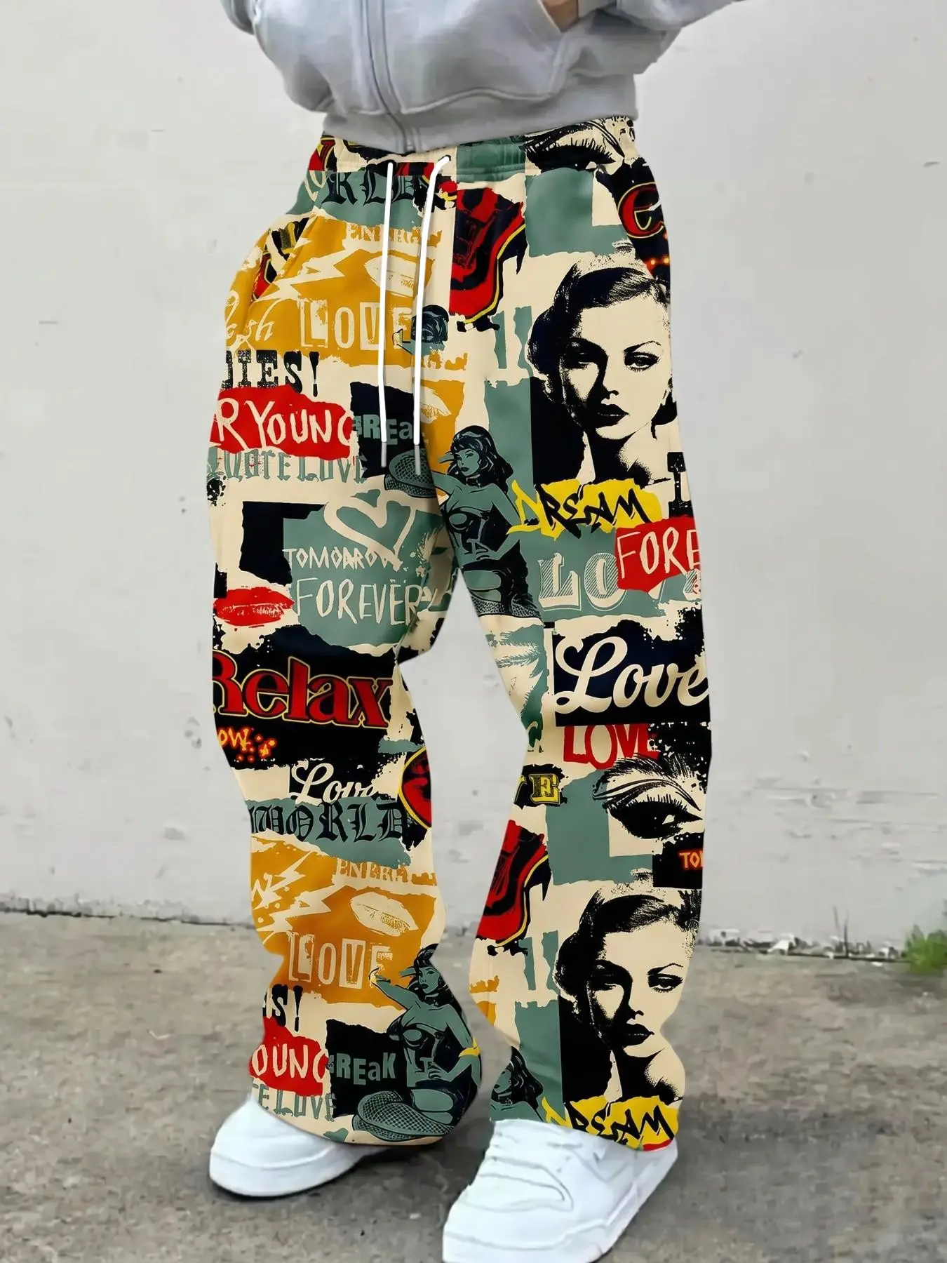 Men's Casual Straight Leg Long Pants, Fashion Street Style, Creative Beauty Poster Digital Print, Versatile Long Sweatpants, Trendy and Stylish