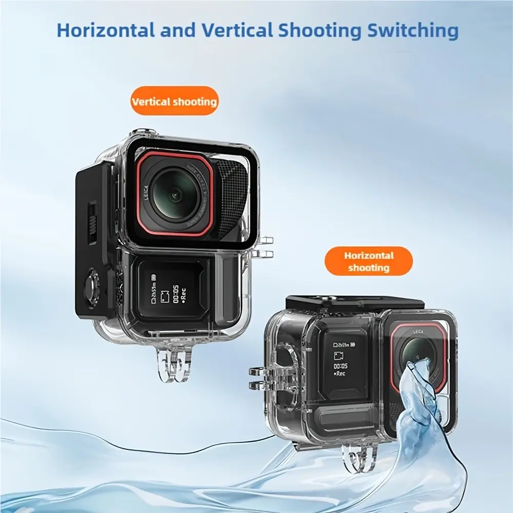 High-quality dedicated dive case for Ace Pro 2 - waterproof up to 45 meters, featuring a glass lens for crystal-clear image quality and a dual-prong mount supporting both vertical and horizontal shooting, suitable for snorkeling and diving.