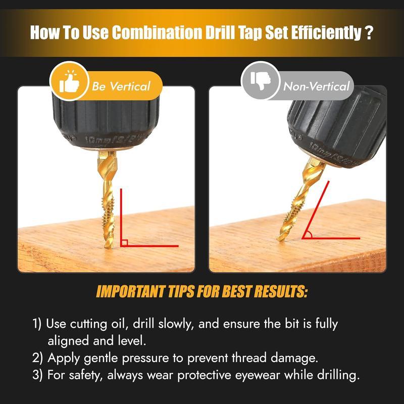 New 6 Pack Titanium Coated Drill and Tap Set Professional Thread Tap Drill Bit Set with 1/4" Hex Shank for Woodworking & Metalworking