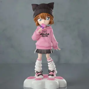 Detective Conan Ai Haibara Handmade Figure, 17cm Height, Cat Ears Knit Hat, Sweatshirt, Desktop Decor, Gift Idea