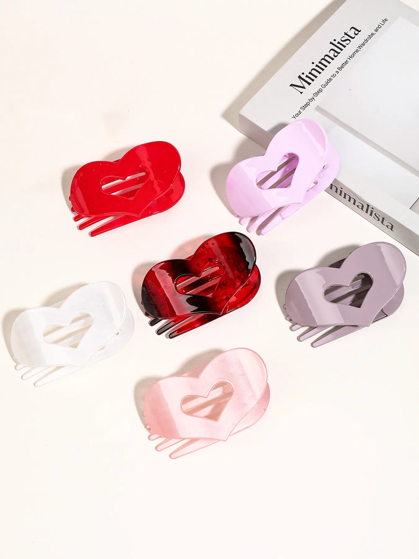 6pcs heart-shaped hair clip suit, suitable for women's daily hair style, using different colors of non-slip duck bill clip, fashionable and versatile bright color hair accessories