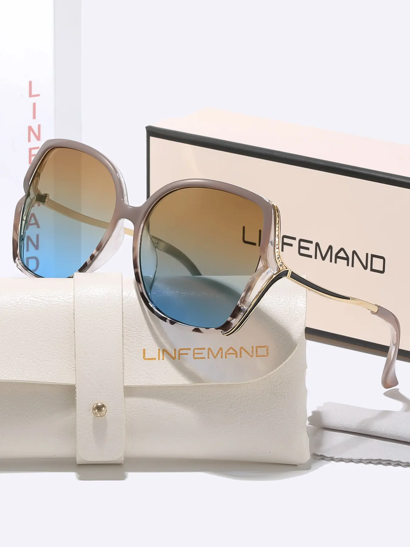 Linfemand Elegant Uv400 Sun Glasses, Uv Blocking Sunglasses, Sun Protective Sunglasses, Women's Gradient Large Frame, Face-Fitting, Versatile, Essential for Commute & Travel, Perfect Gift