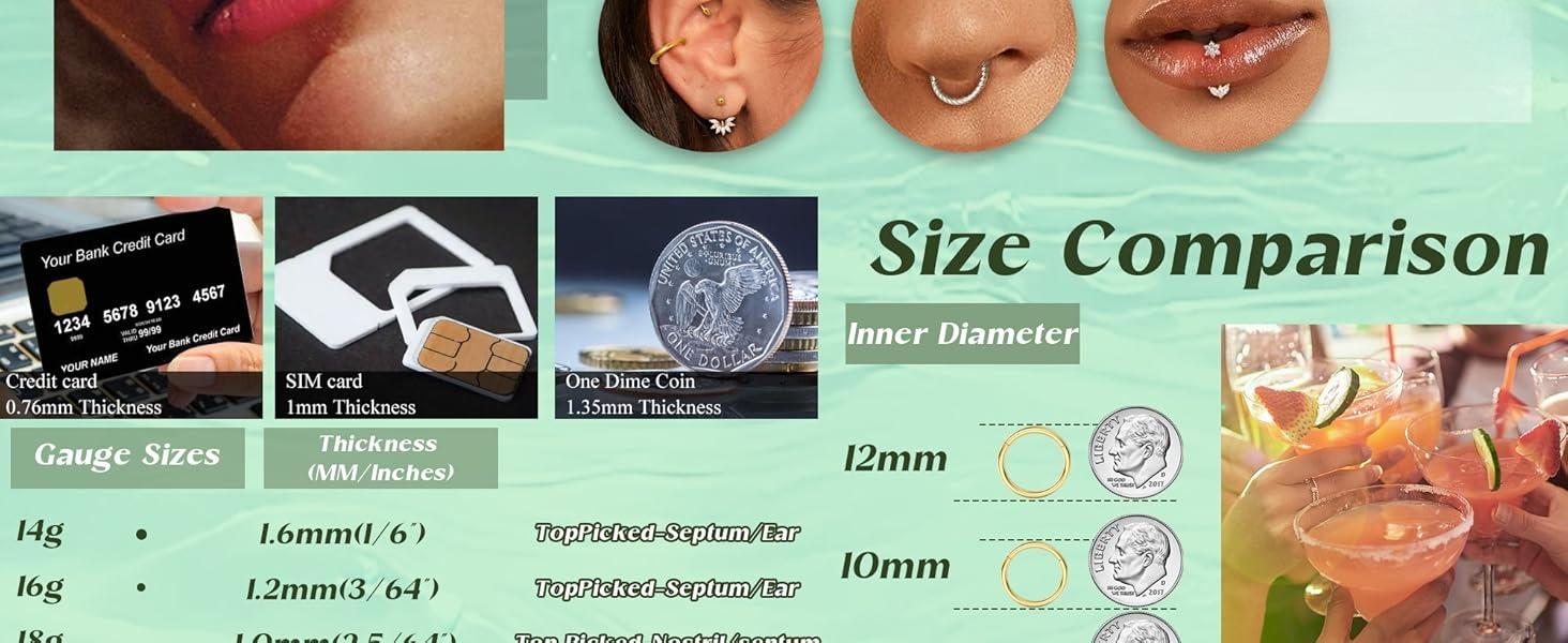 DB- 16G Ear Cartilage Piercing Jewelry, Medical Grade Steel Vertical Lip Stud, Gold Eyebrow Stud, Ear Cartilage Earrings, Women's Cartilage Bend Barbell Ear Cartilage Surface Tragus Piercing Jewelry, 14-Piece Pack-DB