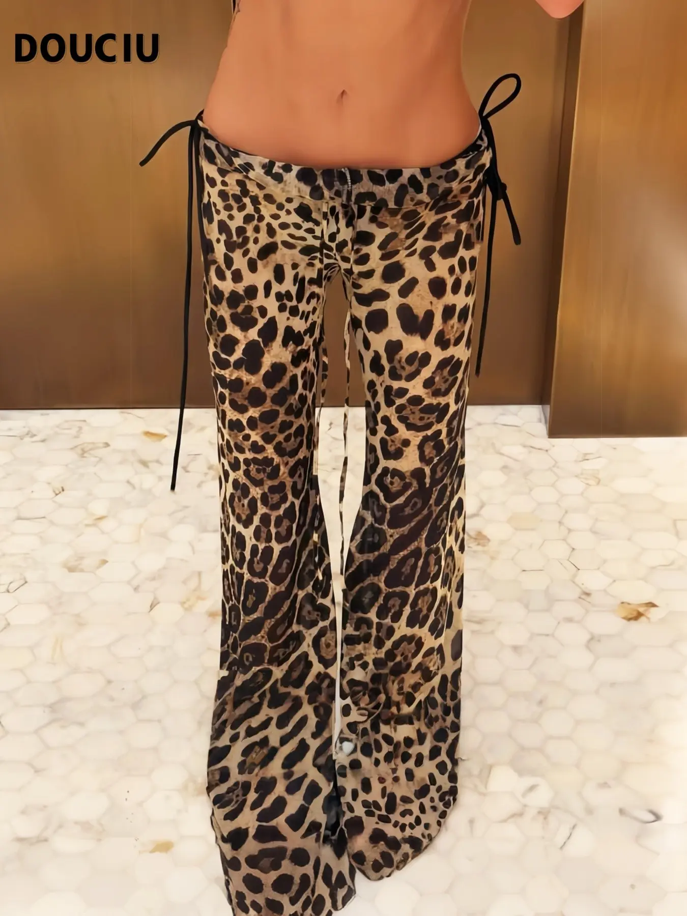 DOUCIU Classic Leopard Print Trendy Streetwear Women's Thin Tie-Waist Long Pants, Casual Fashion Trousers, Casual Style Bottoms, Casual Hip-Hop Style, Versatile and Cool