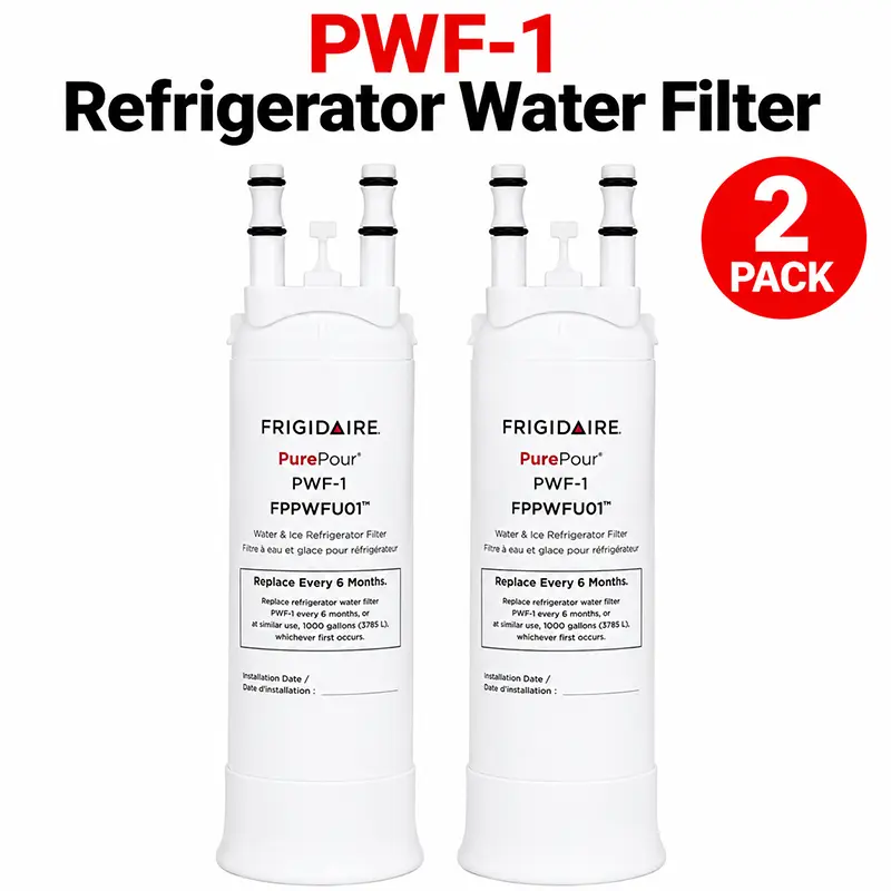 2-Pack PWF-1 Refrigerator Water Filter Replacement, Compatible with Frigidaire FPPWFU01 & EPPWFU01, Enables Chlorine Reduction, Easy Install