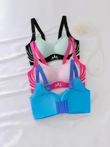3pcs Women's Plus Size Bras, Fashion Lingerie, Comfortable Seamless Anti-Gravity Sports Bras, Tummy Control, No Underwire, All Seasons