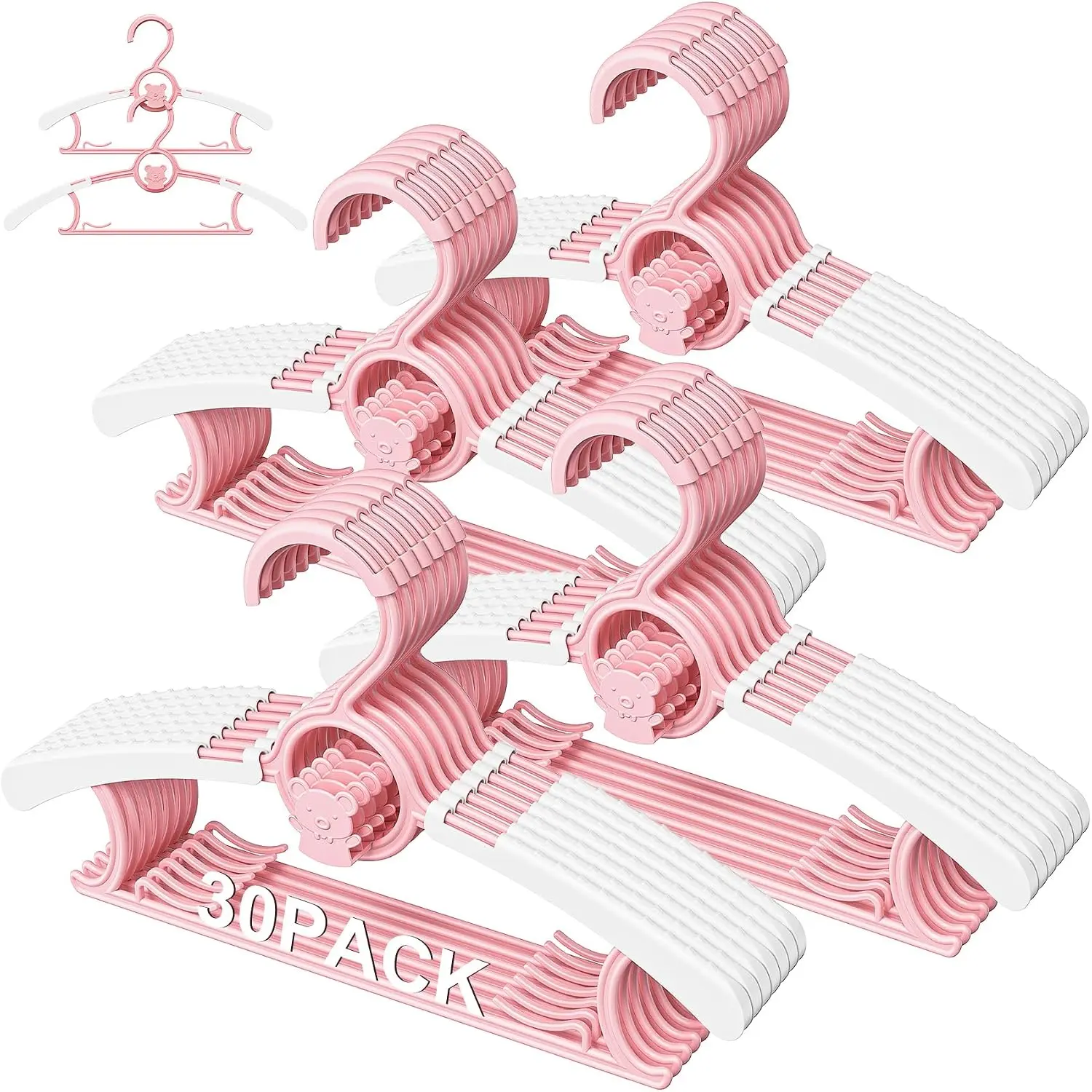 30 Pack  Hangers for  Closet, 11-14" Adjustable  Hangers |  Hangers, Plastic Hangers, Non-Slip, Windproof Buckle, Clothes Pants, Boys Girls   Adult,