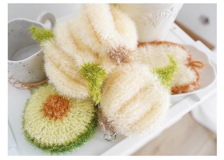 [3-piece set] Korean-style kitchen dishcloth, simulated garlic head cleaning cloth, hand-crocheted cleaning cloth, everyday dishwashing towel