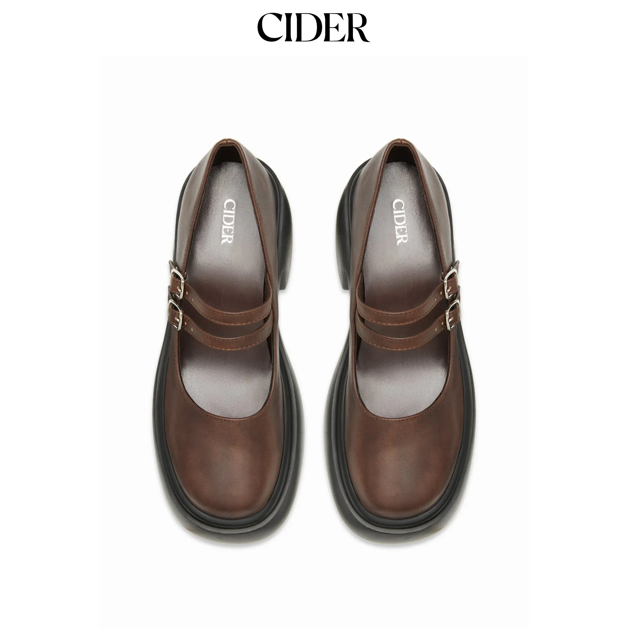 Cider CHUNKY HEELED DOUBLE BUCKLE LOAFERS SohoChic
