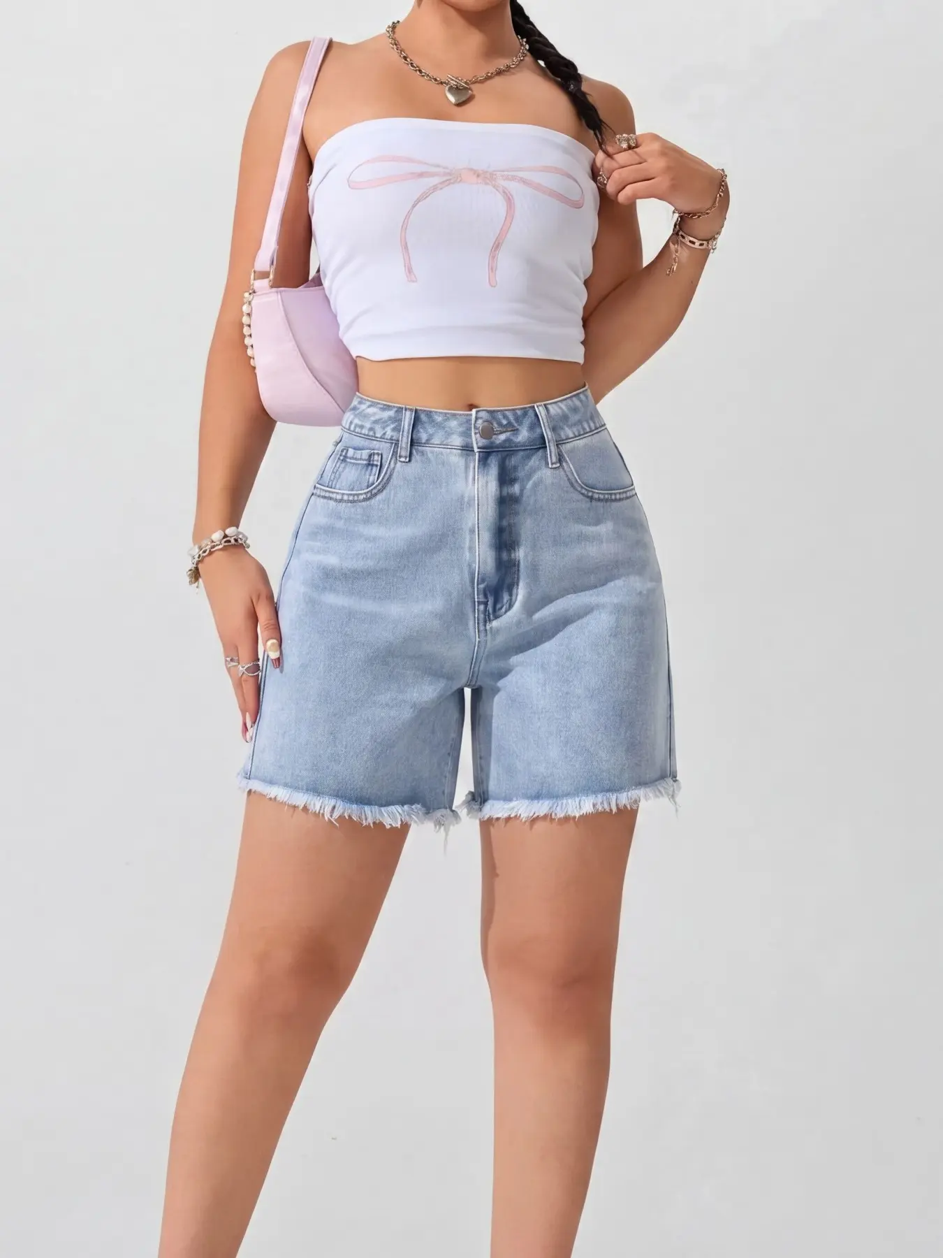 Summer Washed Bleached High-Waisted Women's Denim Jeans Shorts, Fashion Street Style, Perfect for Casual and Daily Wear, Elegant Chic Slim Fit