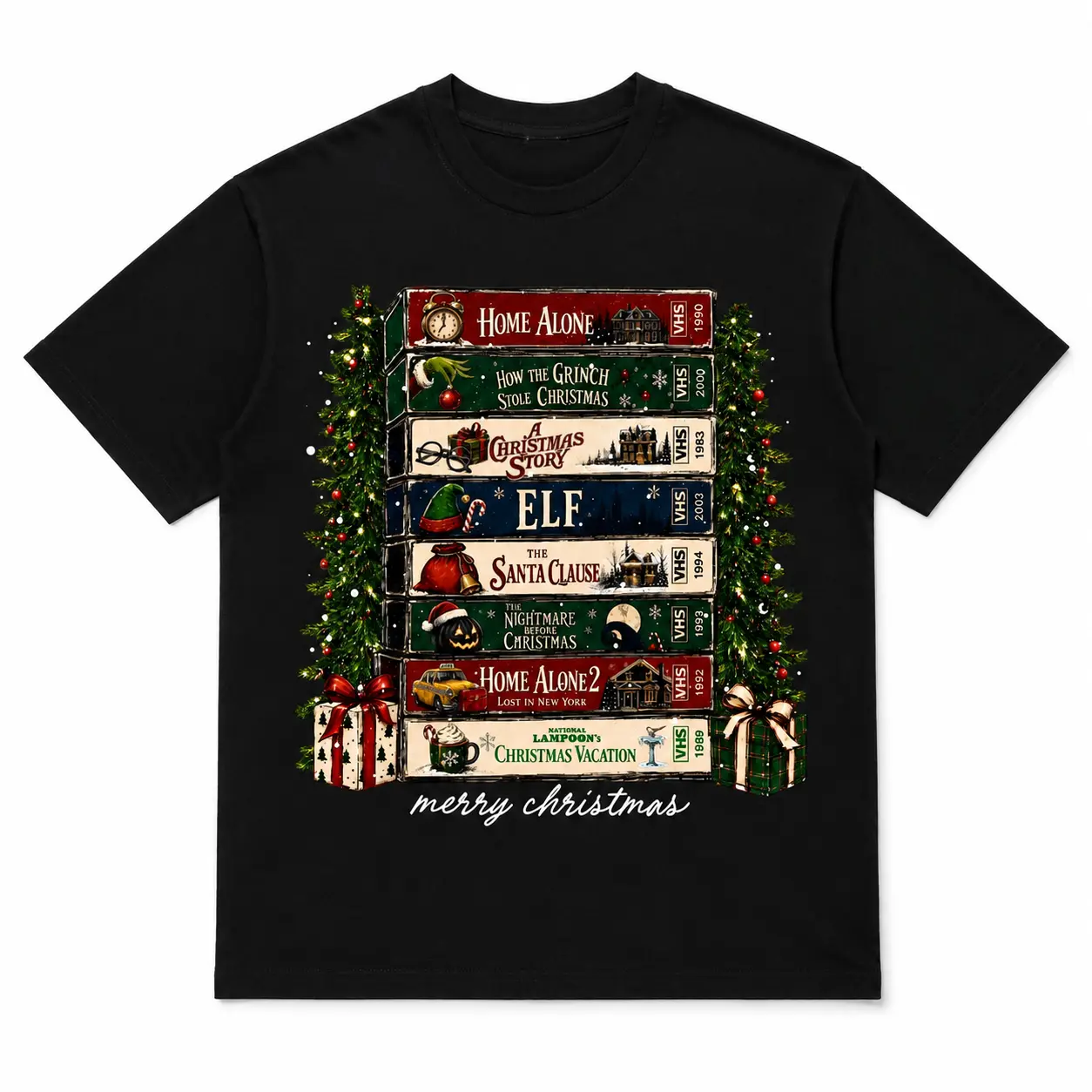 NOVIMA  Christmas VHS Movies Comfort Colors Shirt, Retro Holiday Graphic Tee, Vintage Christmas Movie T-Shirt, Cozy Festive Apparel, Funny Christmas Gift