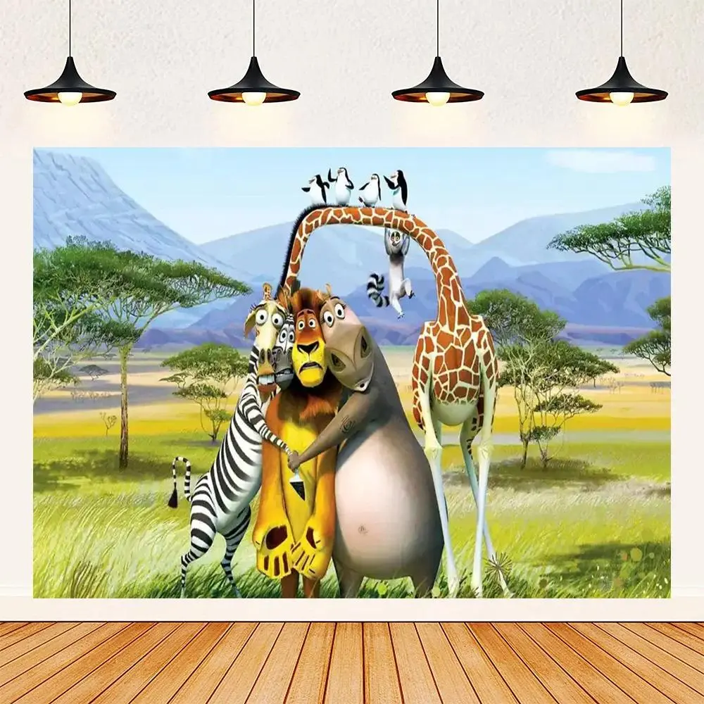 Madagascar Jungle Backdrop Safari Adventure Theme Tapestry Wall Hanging Photography Background Premium Polyester Fabric Birthday Party Studio Home Celebration Decor Banner