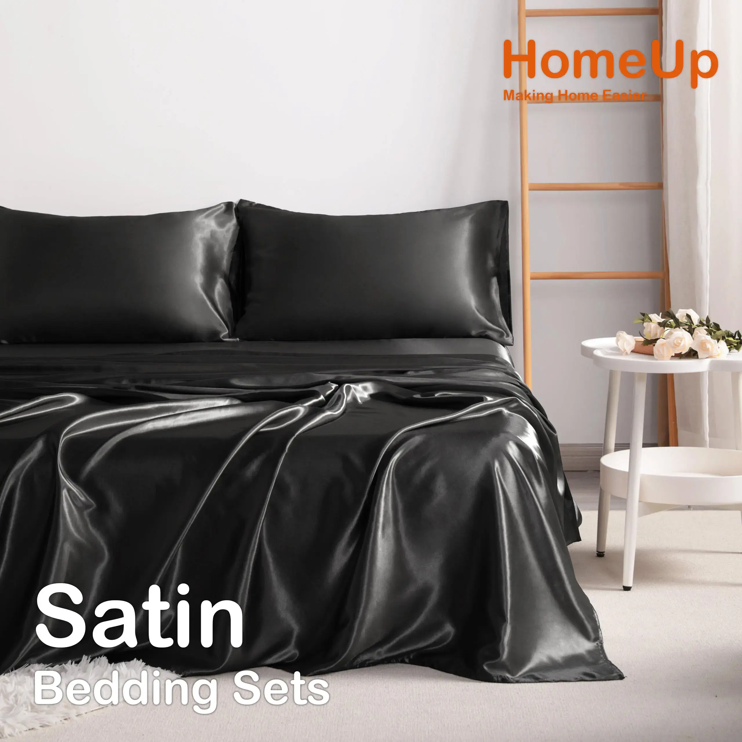 [Deals for You Days] NTBAY 3/4-Piece Satin Bed Set, All Seasons Ultra Soft Silky Queen/King Satin Bed Sheets with Envelope Closure Pillowcases, OEKO-TEX Certified Anti-Acne Luxury Bedding, Breathable Accelerated Drying Frictionless Hair & Skin Care, Easy