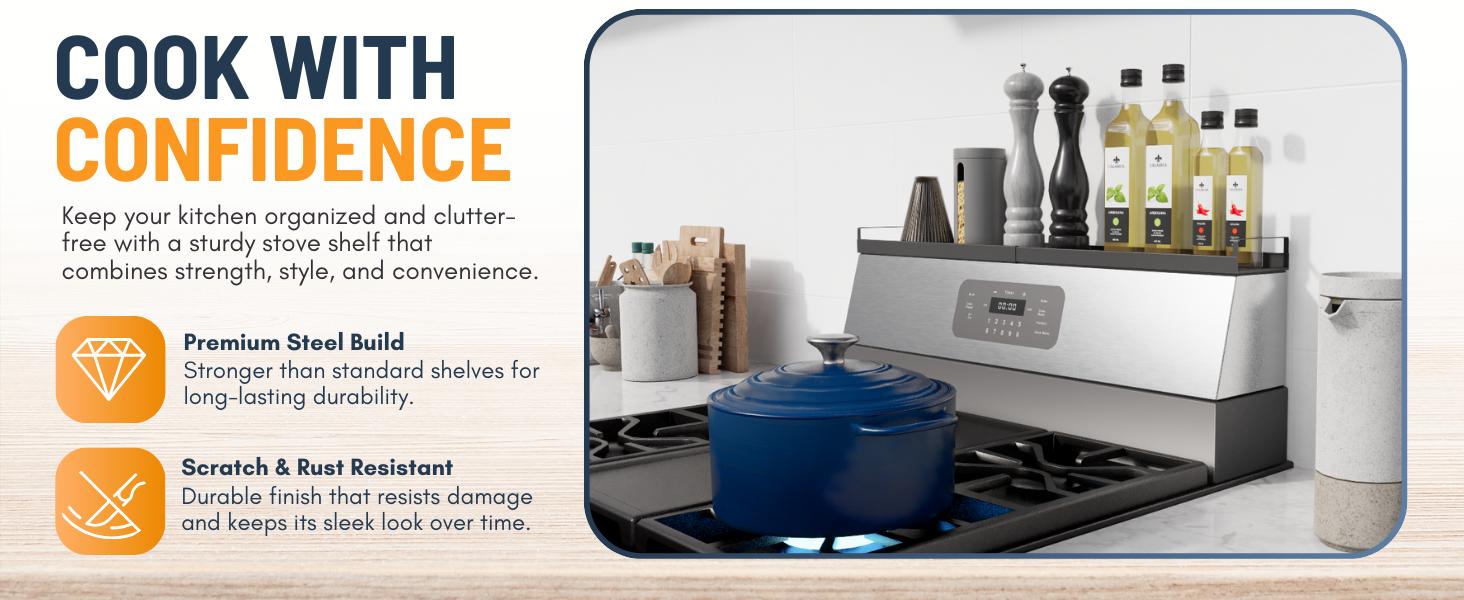 Extendable Steel Over the Stove Shelf for Back of Stove (16 to 30 Inches) Magnetic Stove Top Shelf for Kitchen Stove, Over Stove Shelf for Back of Stove - Over the Stove Spice Rack Shelf: Home & Kitchen