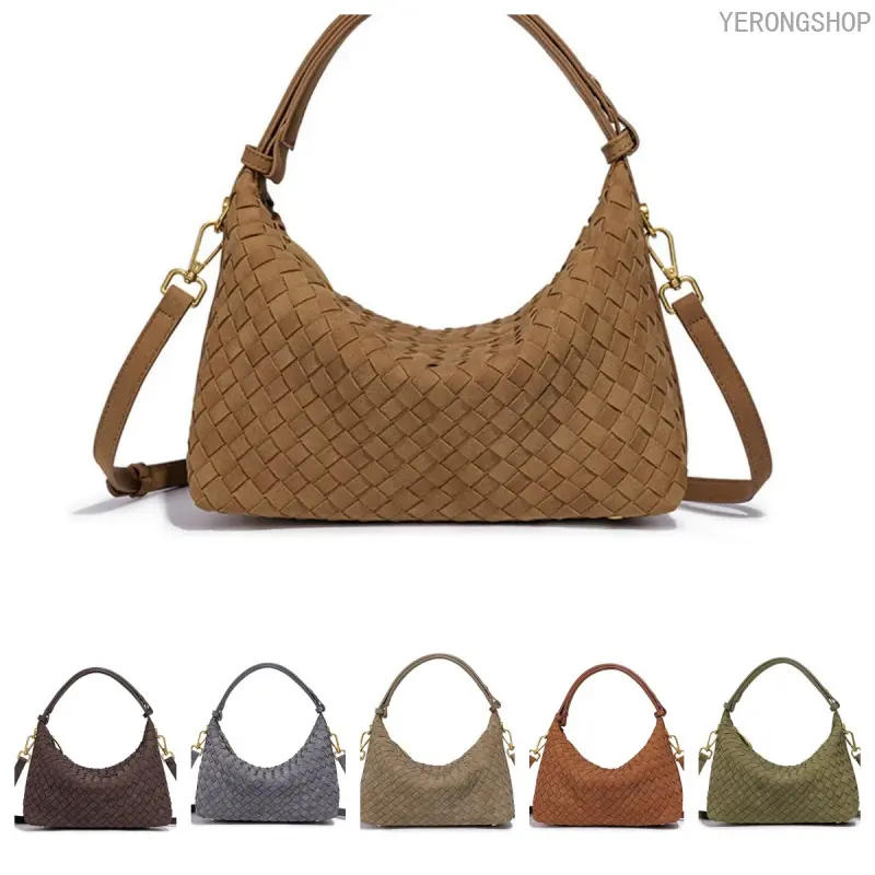 Women's Matte Woven Nubuck Leather Dumpling Shoulder Bag - Chic Niche Luxury Texture Underarm Handbag, 2-Way Carry Crossbody Sling Purse for Casual & Business Daily Matching (Dumpling Curve Design), Woven Bag, Two Ways Carry