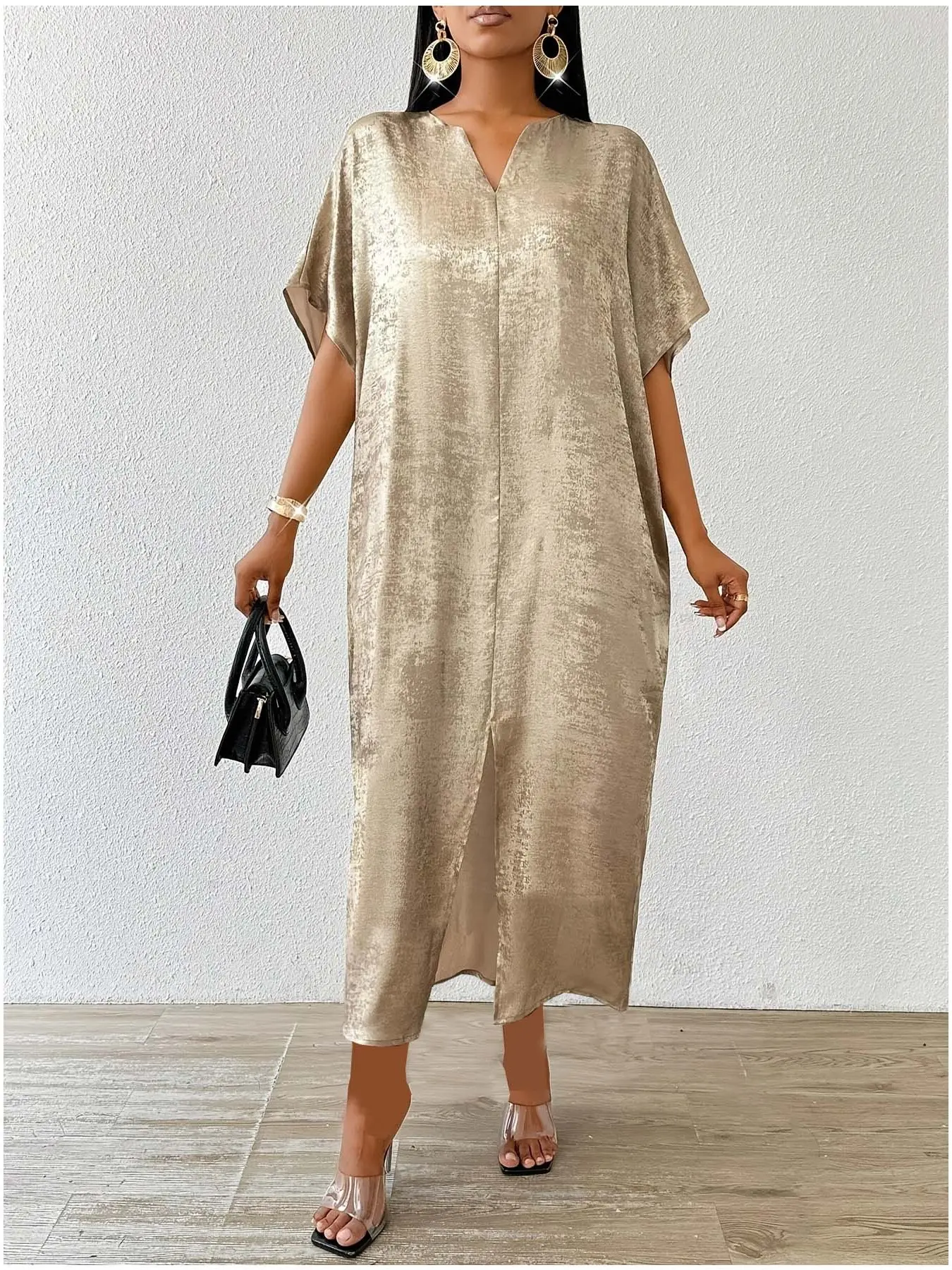 Ramadan Middle Eastern Muslim Long Abaya, Beach Vacation Casual V-Neck Dress, Stylish and Comfortable Elegant Islamic Clothing for Women