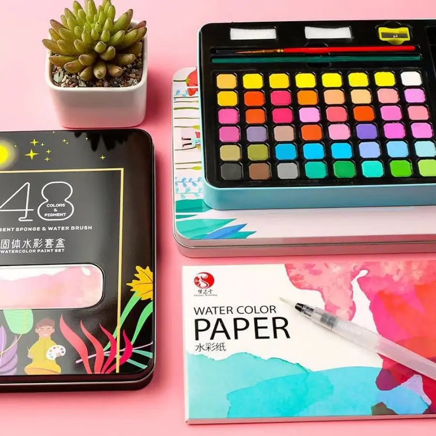 48 Color Solid Watercolor Paint Set, Vibrant Colors, Easy Storage, Ideal for Outdoor Sketching, Art Learning, Art Enthusiasts