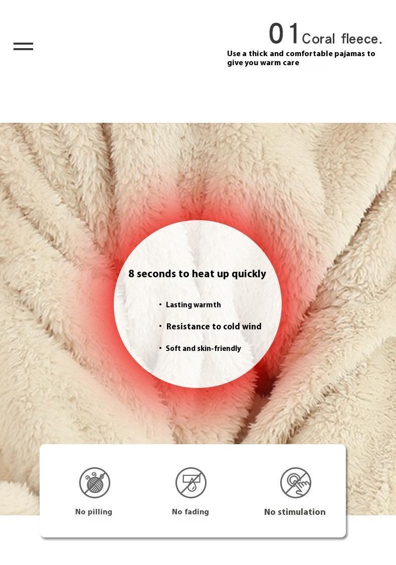 Thickened Warm Autumn Winter Women Cartoon Plush Hooded Bear Sleepwear Ladies Flannel Homewear Set Solid Nightwear Loungewear