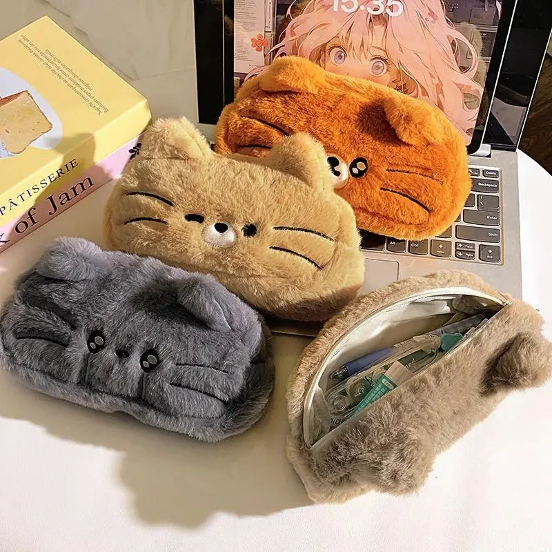 Kawaii Animal Plush Fabric Pencil Case (hd0242, 20x13x6 cm) - Large Capacity Stationery Holder for Students, Soft Zipper Desk Organizer, Back to School Essential Gift