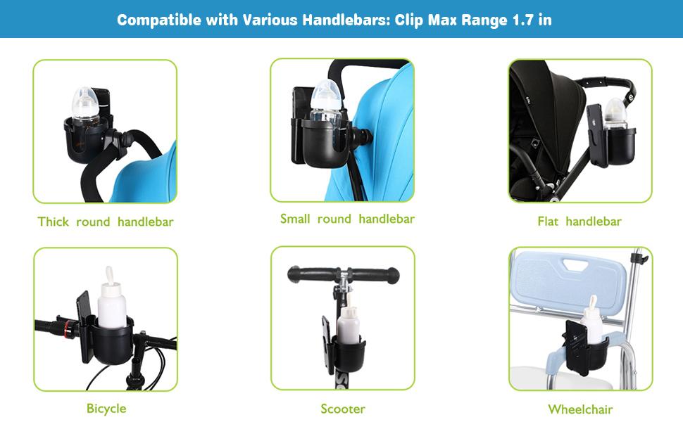 Stroller Cup Holder with Phone Holder, Bike Cup Holder, Universal Cup Holder for Uppababy Nuna Doona Strollers, 2-in-1 Cup Phone Holder for Stroller Bike Wheelchair Walker Accessory