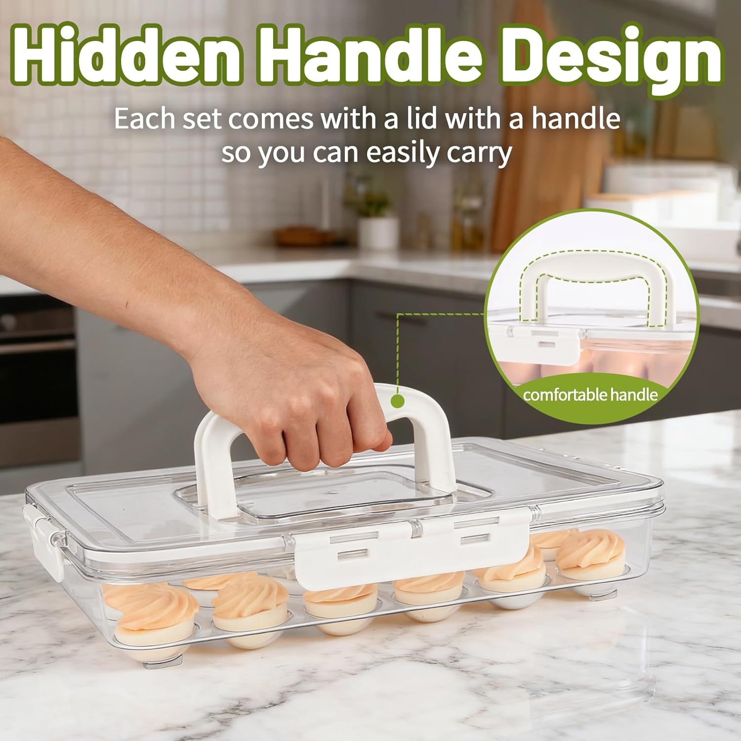 Deviled Egg Containers with Lid, 2 Pack Thick Clear Plastic Deviled Carrier with Handle Storage 48 Eggs, Stackable Egg Holder Portable Tray Platter for Fridge, Travel, Party-White