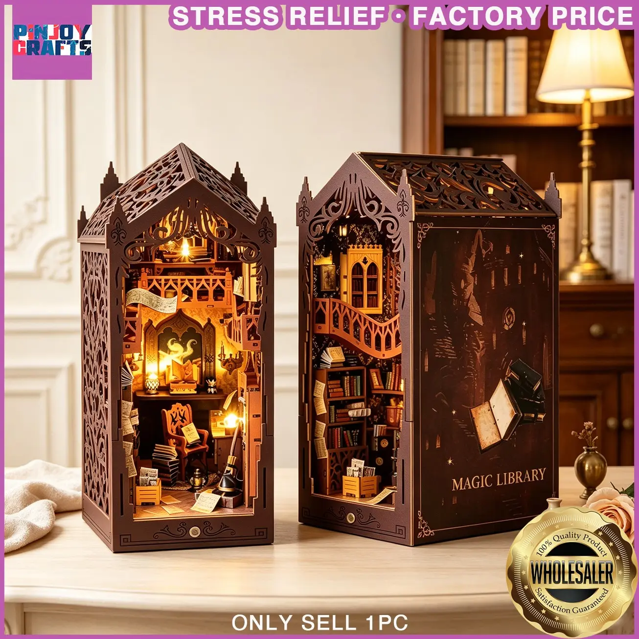 Book Nook Kit Mini Book Stand Model Set, DIY 3D Dollhouse with Furniture, Home Decor Gift for Teens and Adults, Age 14+