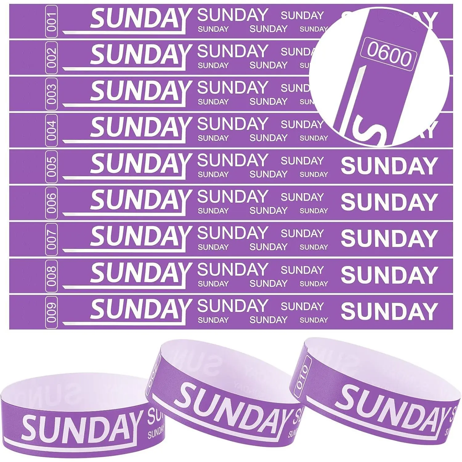 600 count Sunday Paper Wristbands Event Paper Bracelets Numbered  Party Day of the Week for Adult Party()